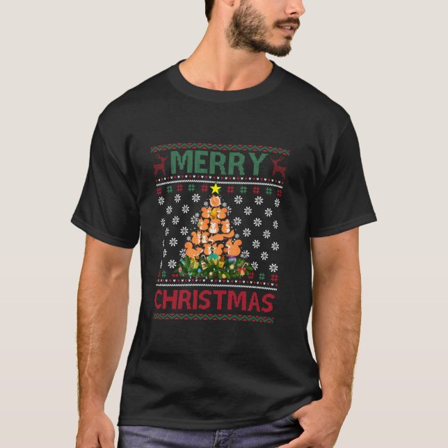 Squirrel Ugly Marry Christmas Tree Snowflakes Cand T Shirt (Framsida)