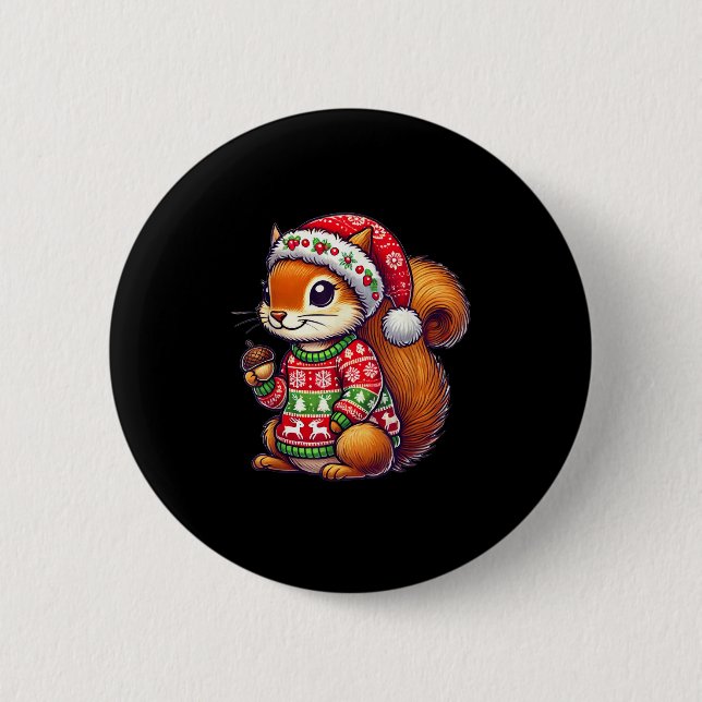 Squirrel Ugly Sweater Santa Hat jul Knapp (Framsida)