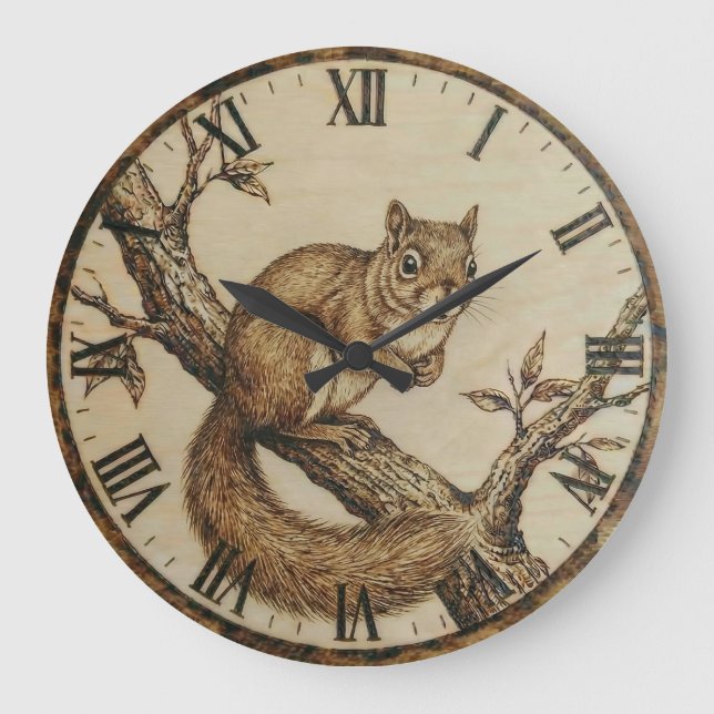 Squirrel Wall Clock - Cozy Woodland Charm Stor Klocka (Framsida)