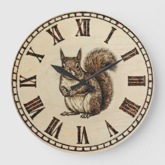 Squirrel Wall Clock _ Wood-Burned style  Stor Klocka