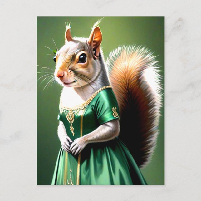 Squirrel Wearing Green Dress Vykort (Framsida)