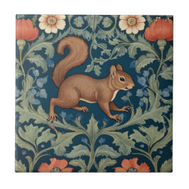 Squirrel William Morris stil Höger Facing Blommigt Kakelplatta