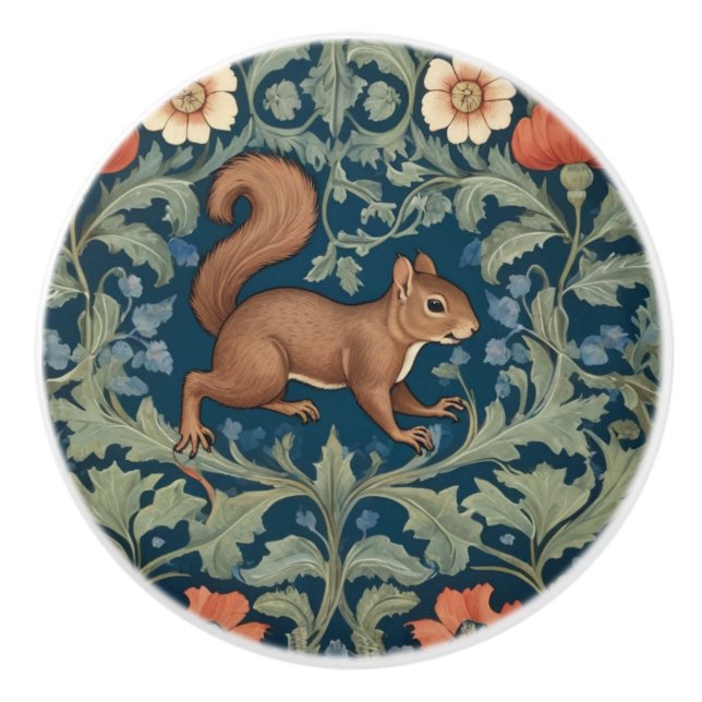 Squirrel William Morris stil Höger Facing Blommigt Knopp (Framsidan)