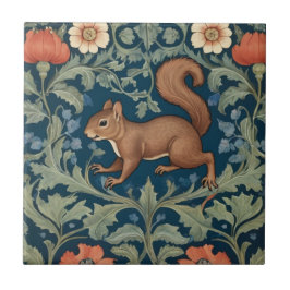 Squirrel William Morris stil Lämnat Facing Blommig Kakelplatta
