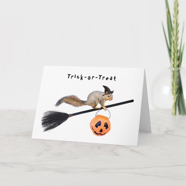 Squirrel Witch Trick eller Treat Halloween Card Kort (Framsida)