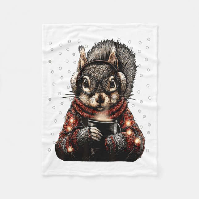 Squirrel With Gles Christmas Lights Funny Coffee W Fleecefilt (Framsidan)