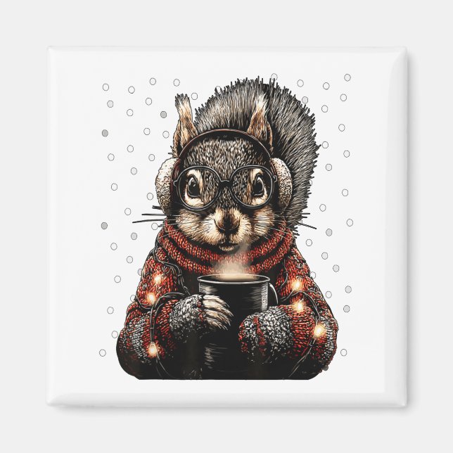 Squirrel With Gles Christmas Lights Funny Coffee W Magnet (Framsidan)