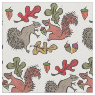 Squirrels Acorns Fabric Tyg