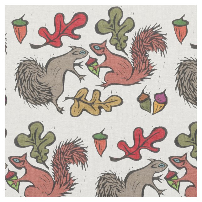 Squirrels Acorns Fabric Tyg (Närbild)