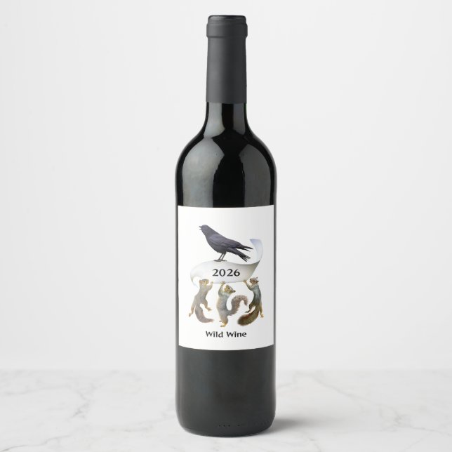 Squirrels and Crow Wine Labels Vinflaska Etikett (Framsida)