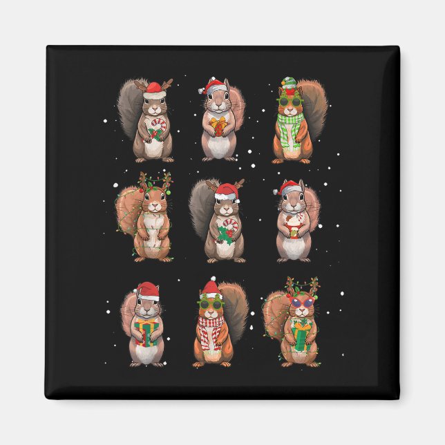 Squirrels Christmas Lights Decor Funny Squirrel Lo Magnet (Framsidan)