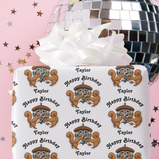 Squirrels Disco Grattis på födelsedagen Namn Presentpapper (Skapare uppladdad)