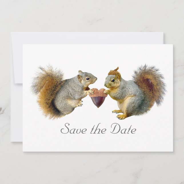 Squirrels Heart Acorn Save the Date Card Spara Datumet (Framsida)