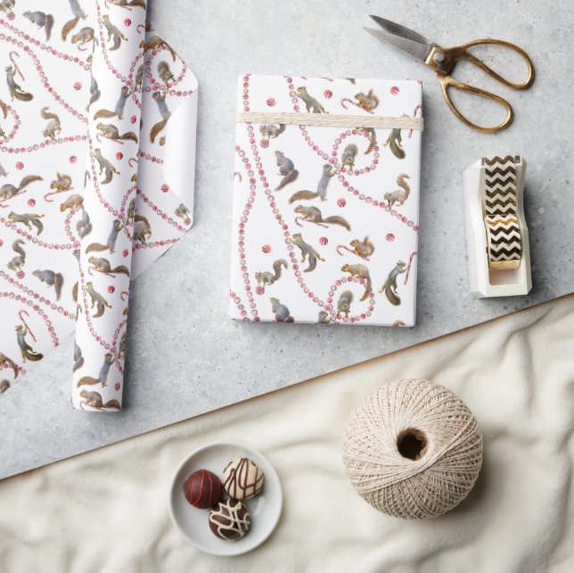 Squirrels Peppermint Wrapping Paper Presentpapper (Hantverk)