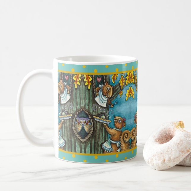 SQUIRRELS & UGGLA THANKSGIVING, HOMEMADE ACORN PAJ KAFFEMUGG (Med munk)