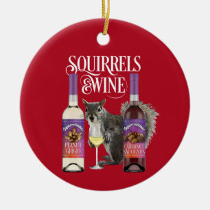 Squirrels & Vin - Funny Squirrel Älskare och Vin D Julgransprydnad Keramik