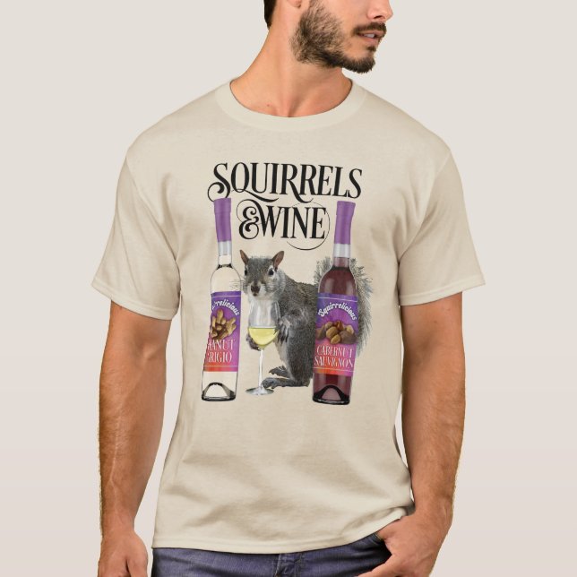 Squirrels & Vin - Funny Squirrel Älskare och Vin D T Shirt (Framsida)