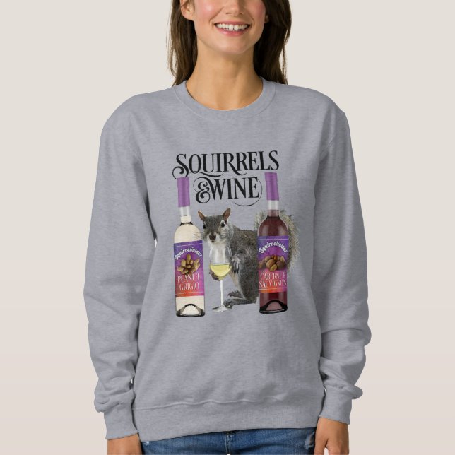Squirrels & Vin - Funny Squirrel Älskare och Vin T Shirt (Framsida)