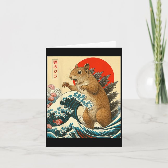 Squirrelzilla Ekorre Japansk Konst Roligt Present  Kort (Framsida)