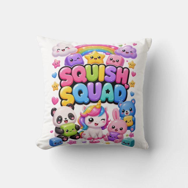Squish Squad Glittrande Regnbåge Panda Enhörning S Kudde (Framsida)