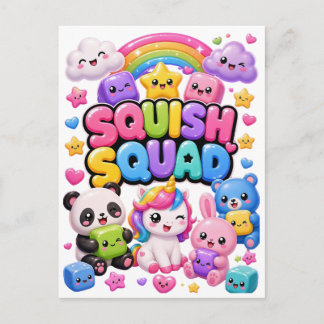 Squish Squad Glittrig Regnbåge Panda Enhörning Söt Vykort