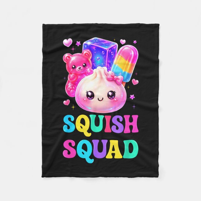 Squish squad söta kawaii dumplings regnbågsgodis fleecefilt (Framsidan)