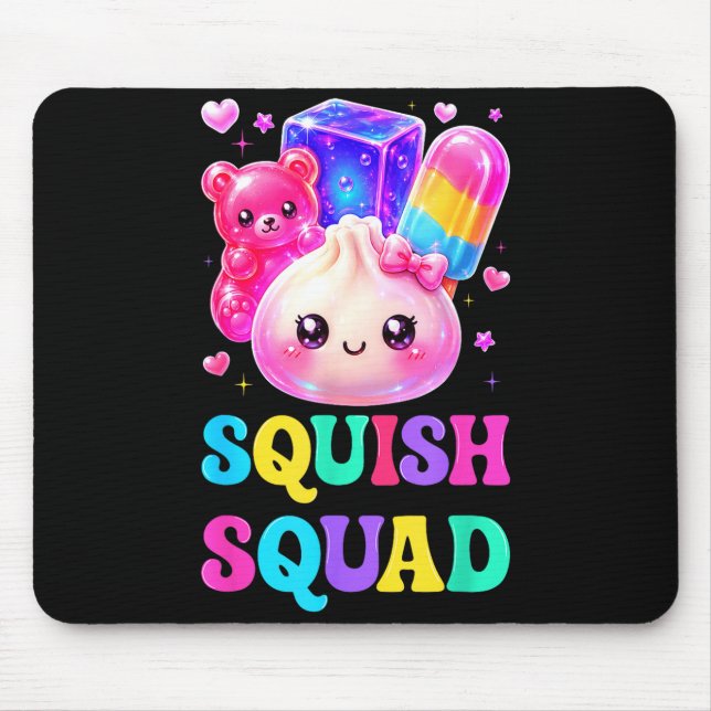Squish squad söta kawaii dumplings regnbågsgodis musmatta (Framsidan)