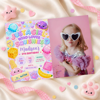 Squishey Tjej Söt Kawaii Färgglad Födelsedagsfoto Inbjudningar