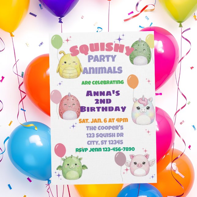 Squishy Födelsedagsinbjudan för Party Animal Inbjudningar (Skapare uppladdad)