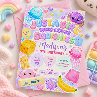 Squishy Tjej Söt Kawaii Färgglad Födelsedagsfest Inbjudningar