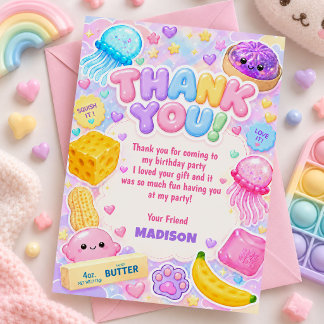 Squishy Tjej Söt Kawaii Färgglad Födelsedagsfest Tack Kort