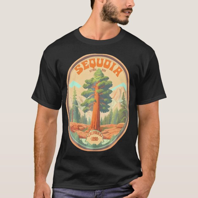 Squoia National Park Träd Illustration Hiking Ret T Shirt (Framsida)