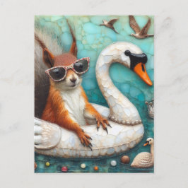 Squrriel i Svan Flyter Digital Art Vykort