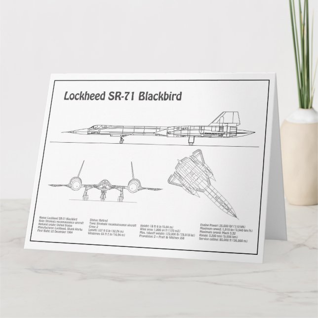 SR-71 Blackbird - Flygplan BD-plan Tack Kort (Framsida)