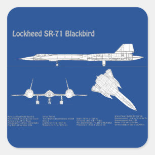 SR-71 Blackbird - Flygplanets plan ABD Fyrkantigt Klistermärke
