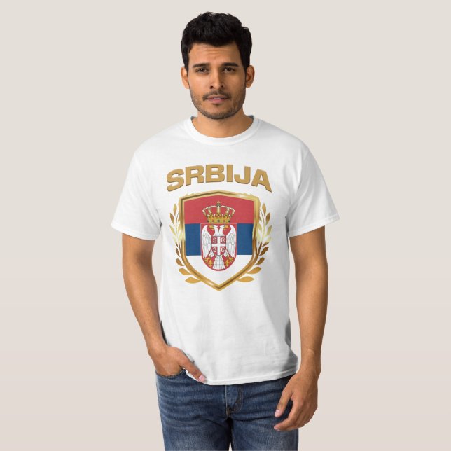 Srbija Flagga Shield Serbien T Shirt (Hel framsida)
