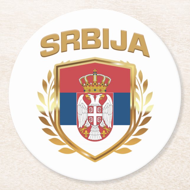 Srbija Flagga Shield Serbien Underlägg Papper Rund (Framsidan)