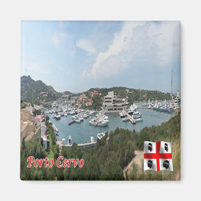 SRD054 PORTO CERVO Port, Sardinien, Fridge Magnet (Framsidan)