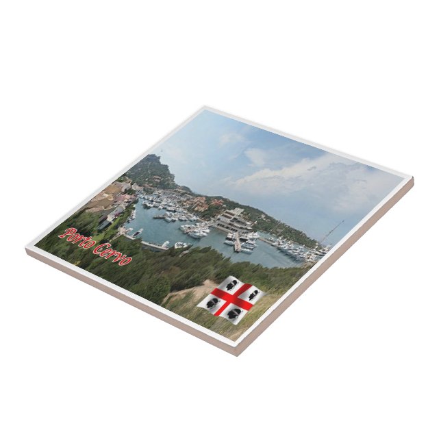 SRD054 PORTO CERVO Port, Sardinien Kakelplatta (Sidan)
