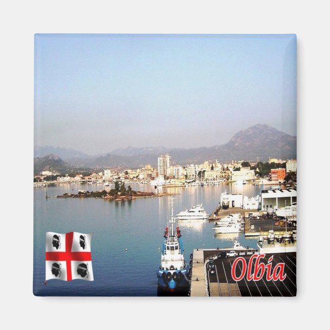 SRD056 OLBIA, Port, Sardinien, Italien, Fridge Magnet (Framsidan)