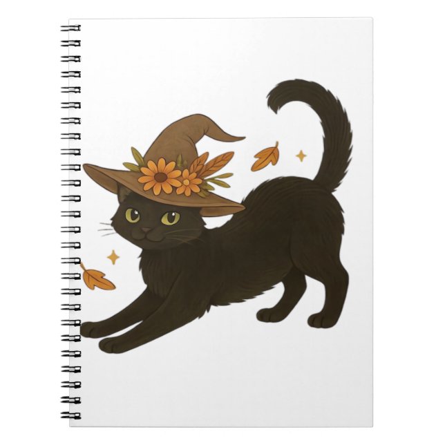Sretching Black Cat - Witchy Autumn Classic T-Shi Anteckningsbok (Framsidan)