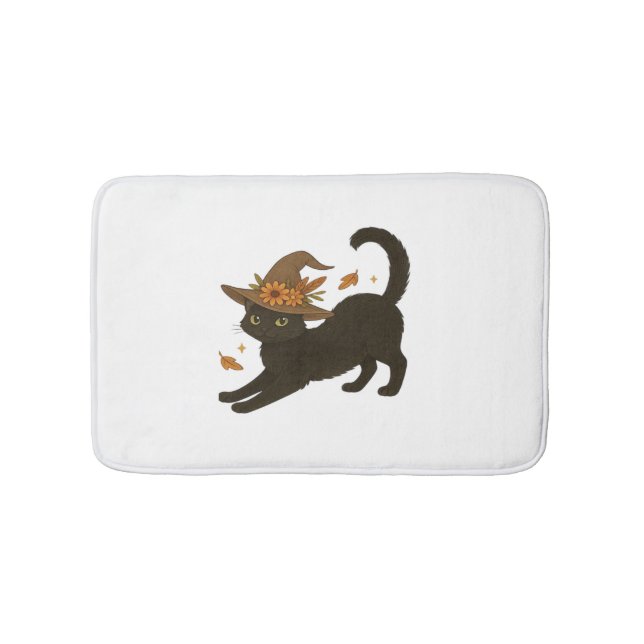 Sretching Black Cat - Witchy Autumn Classic T-Shi Badrumsmatta (Framsidan)