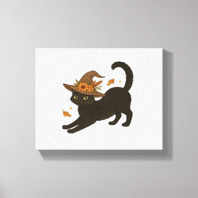 Sretching Black Cat - Witchy Autumn Classic T-Shi Canvastryck (Framsida)