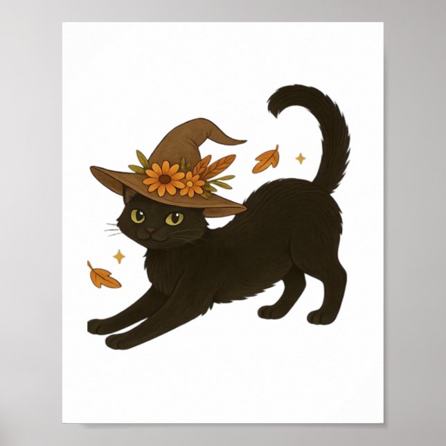 Sretching Black Cat - Witchy Autumn Classic T-Shi Poster (Framsidan)