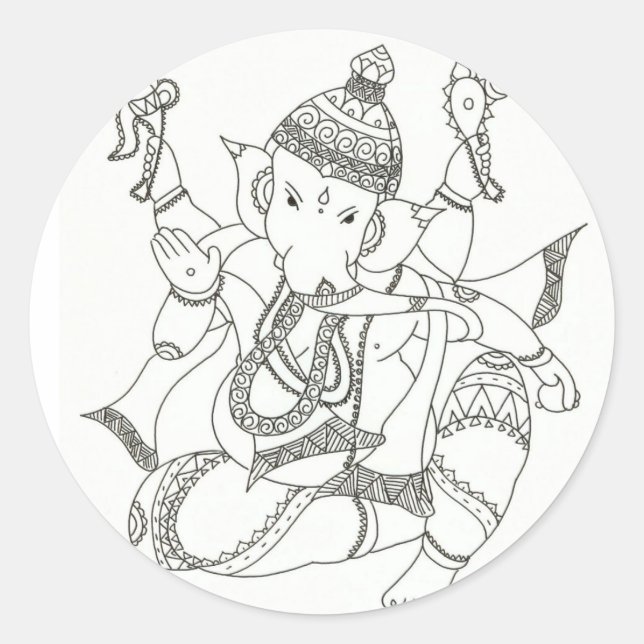 Sri Ganesha Runt Klistermärke (Framsida)