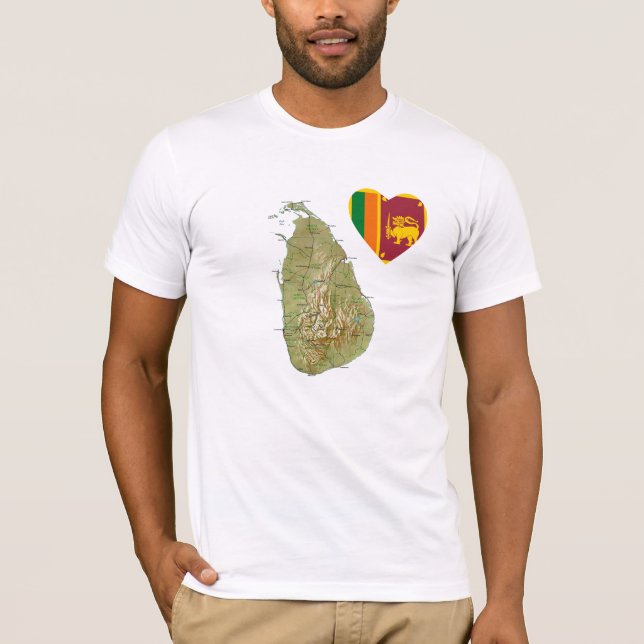 Sri Lanka Flagga Heart och Karta T-Shirt (Framsida)