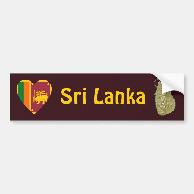 Sri Lanka Flagga Hjärta + Karta Bildäckslapp Bildekal (Framsidan)