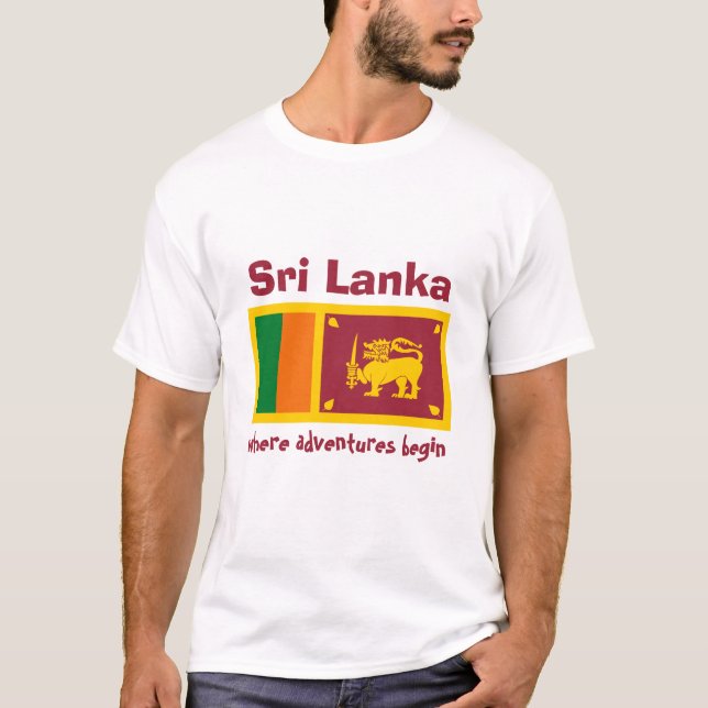 Sri Lanka flagga + Karta + TextT-tröja Tee (Framsida)