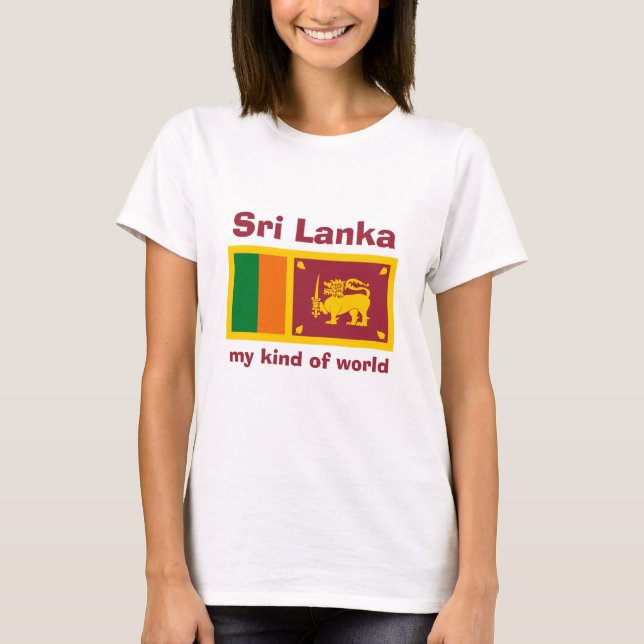 Sri Lanka flagga + Karta + TextT-tröja Tee (Framsida)