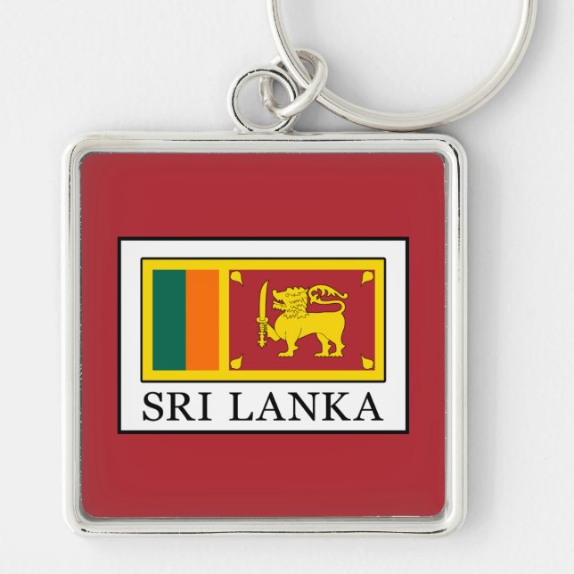 Sri Lanka Fyrkantig Silverfärgad Nyckelring (Framsidan)